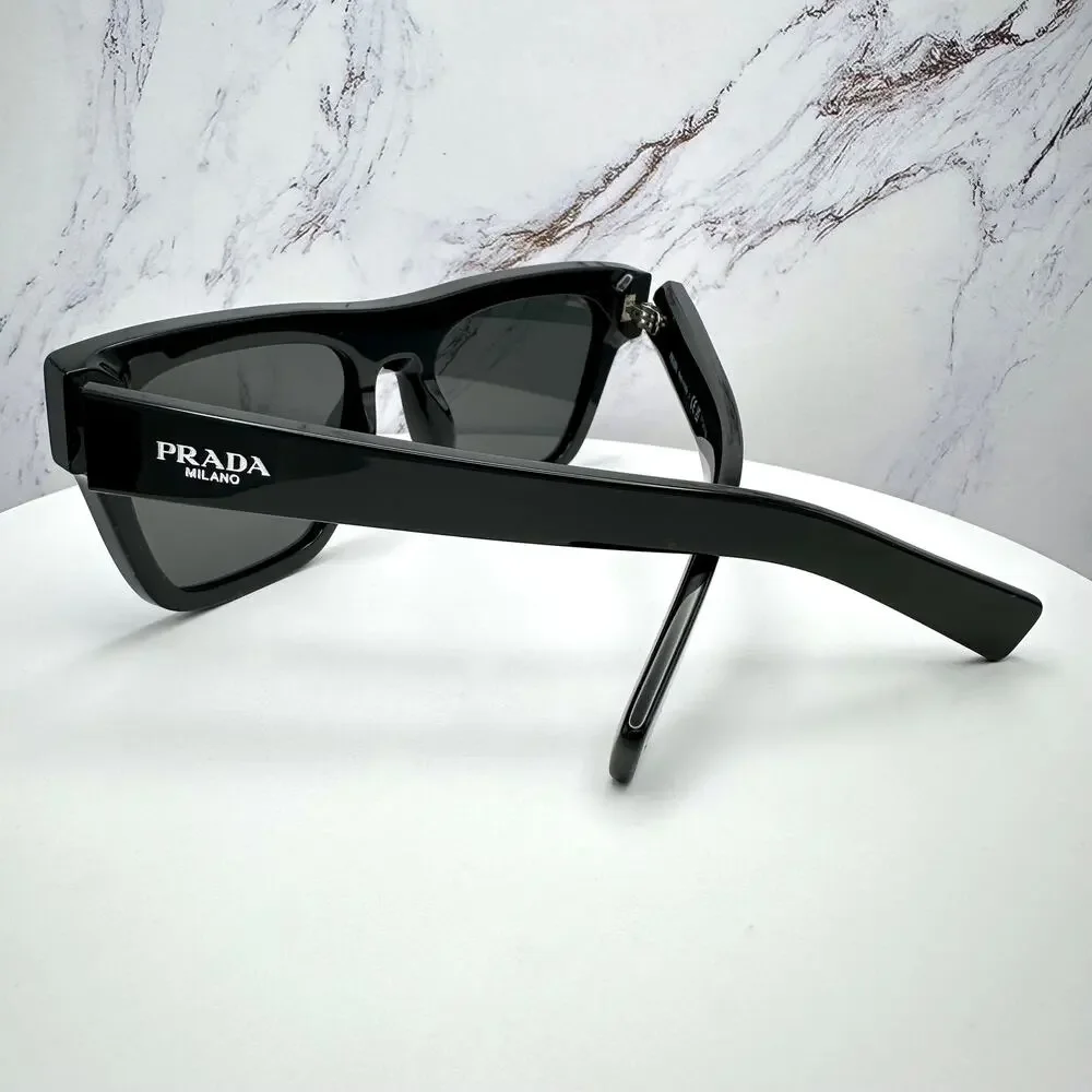 NEW PRADA Sunglasses Black Square Rectangle Gray Lens w/ Box & Case Authentic